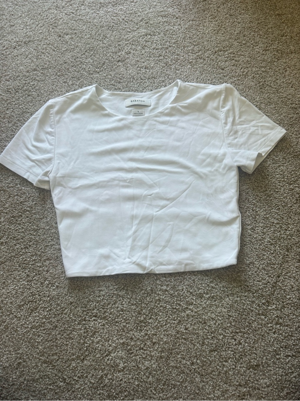 Aritzia Babaton White Cropped Crewneck T-Shirt
